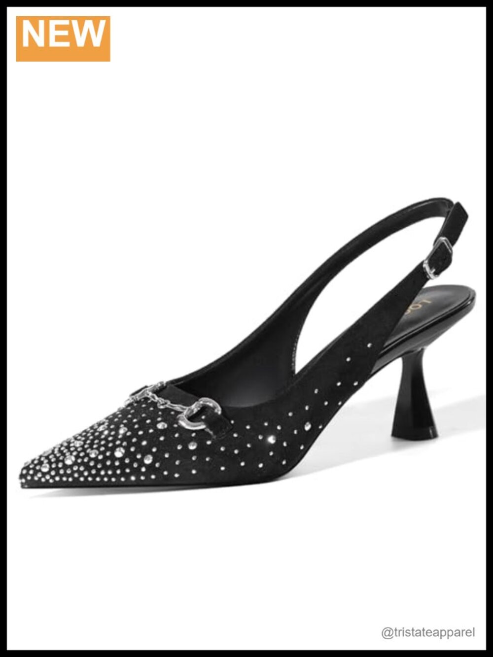 Rhinestone Slingback Kitten Heels Pointed Toe Faux Leather Dress Shoes